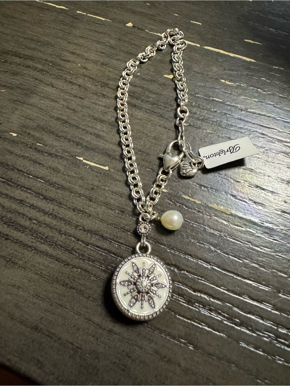 Brighton Silver and White Sunburst Pendant Bracelet with Pearl